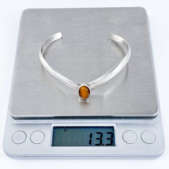 Tiger's Eye Cabochon Chevron Cuff | Vintage Sterling Silver 925 Bracelet | 7" - Picture 7 of 8